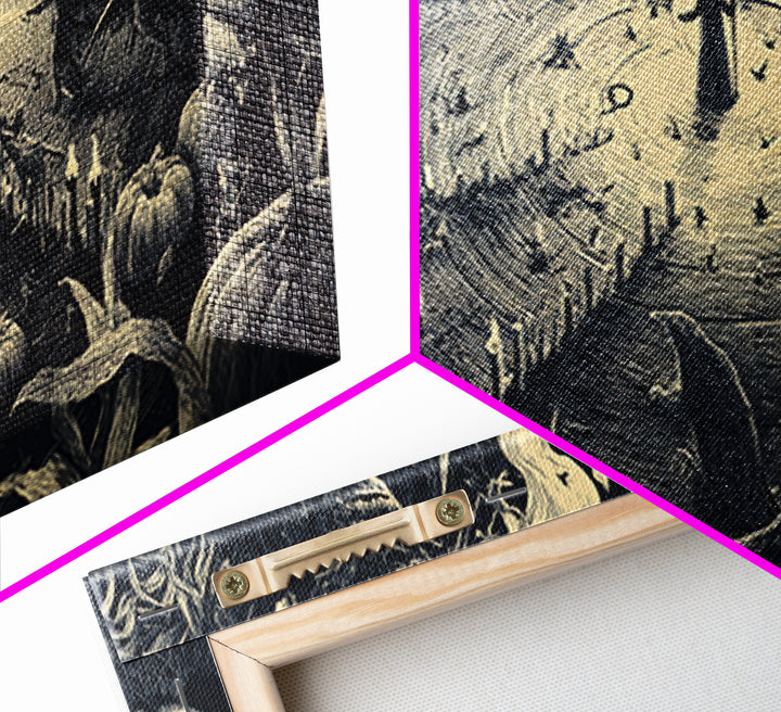 Occult Harvest Festival, Expressionist Nightmare Art, Wide Panoramic Art, Dark Halloween Decor, Canvas Print, Halloween Wall Art