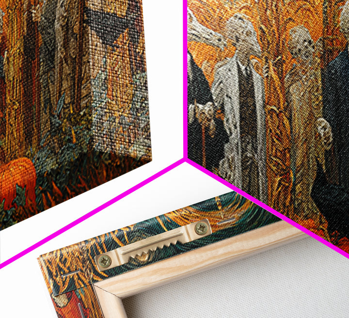 Occult Harvest Festival, Expressionist Gothic Art, Wide Panoramic Art, Macabre Wall Art, Framed Canvas Print, Halloween Wall Art