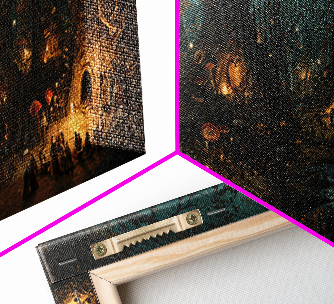 Enchanted Woodland Halloween, Northern Renaissance Horror, Wide Panoramic Art, Dark Fantasy Wall Art, Canvas Print