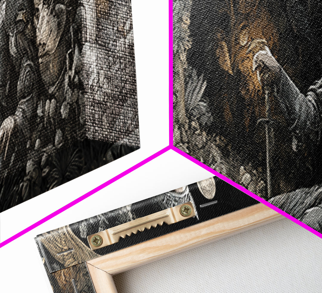 Enchanted Woodland Halloween, Renaissance Engraving Art, Extra Wide Wall Art, Gothic Horror Wall Art, Canvas Print, Halloween Wall Art