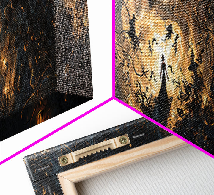 Enchanted Woodland Halloween, Dark Romantic Horror Art, Extra Wide Wall Art, Dark Halloween Decor, Canvas Print, Halloween Wall Art
