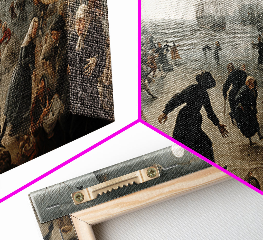 Haunted Seaside Halloween, Northern Renaissance Horror, Wide Panoramic Art, Gothic Horror Wall Art, Framed Canvas Print