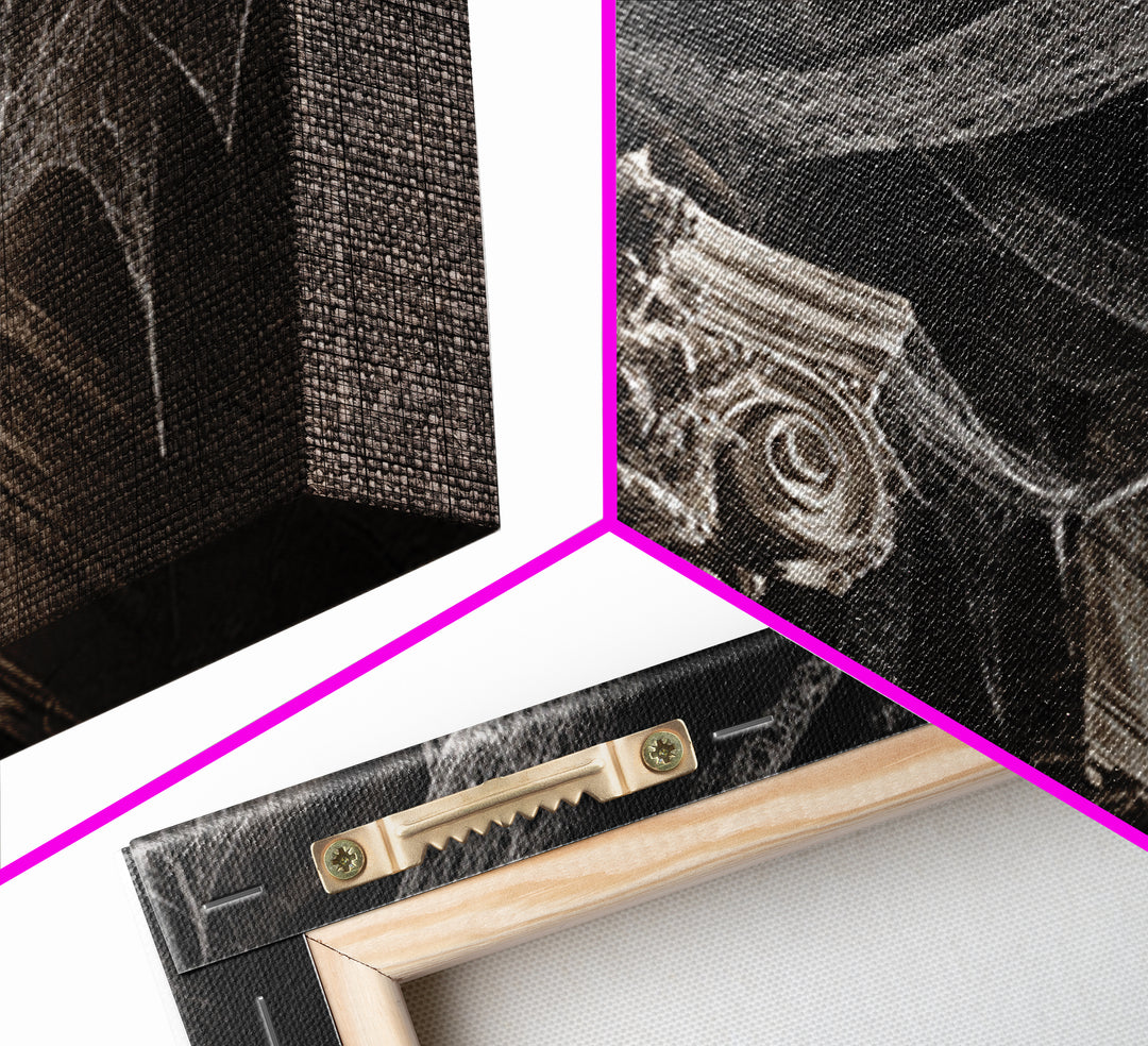 Black Lace And Cobwebs, Architectural Etching Art, Landscape Wall Art, Dark Fantasy Wall Art, Framed Canvas Print