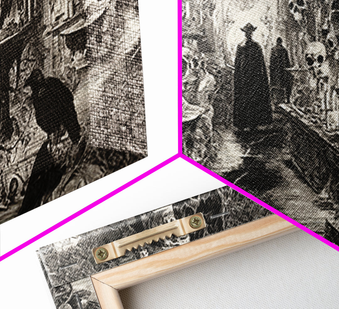 Black Lace And Cobwebs, Grotesque Carnival Art, Wide Panoramic Art, Dark Fantasy Wall Art, Framed Canvas Print, Halloween Wall Art