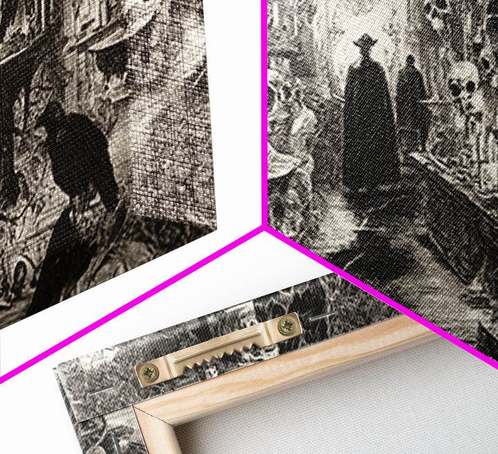 Black Lace And Cobwebs, Grotesque Carnival Art, Wide Panoramic Art, Dark Fantasy Wall Art, Framed Canvas Print, Halloween Wall Art