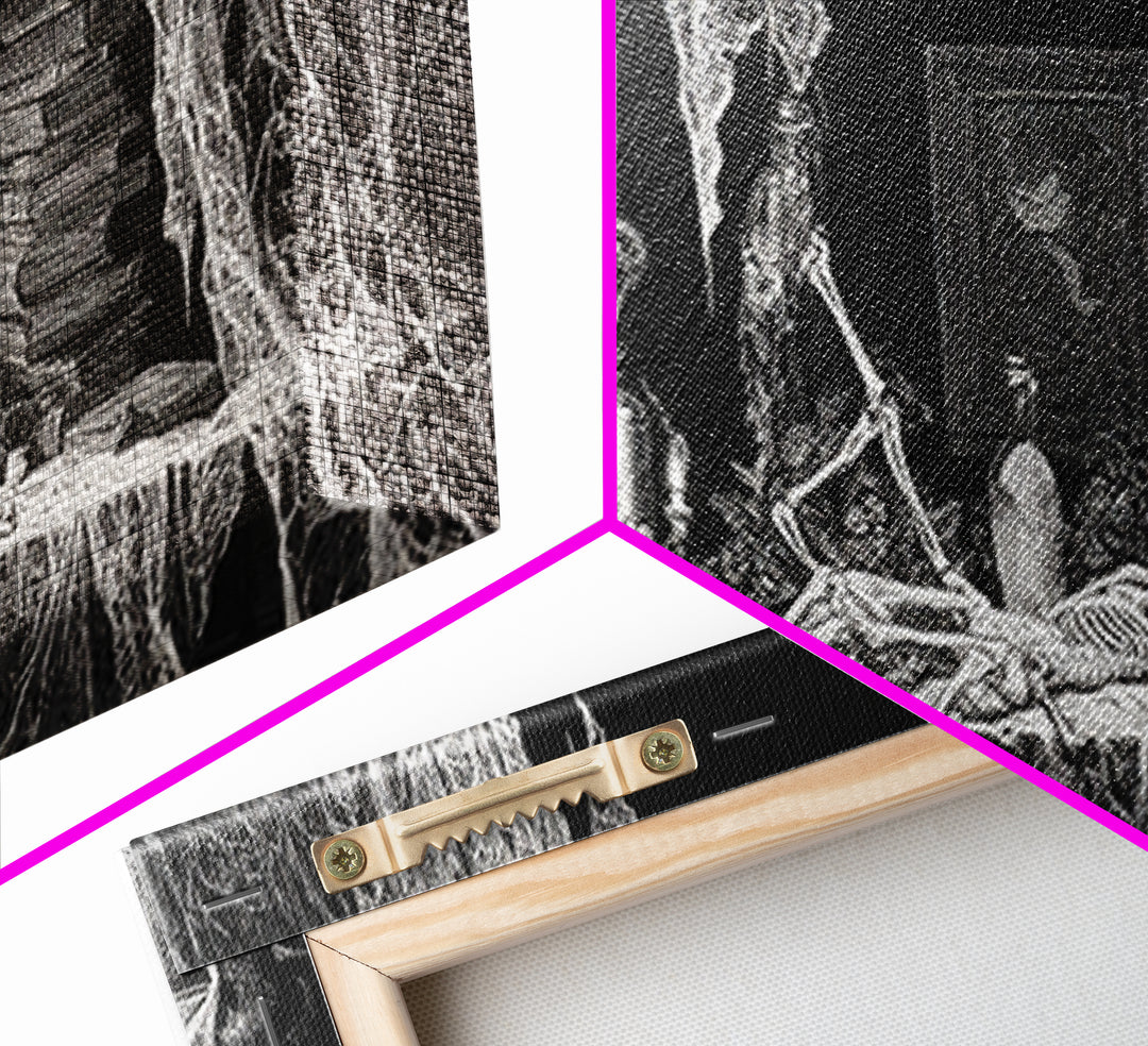 Black Lace And Cobwebs, Macabre Folk Print Art, Wide Panoramic Art, Gothic Horror Wall Art, Canvas Print, Halloween Wall Art