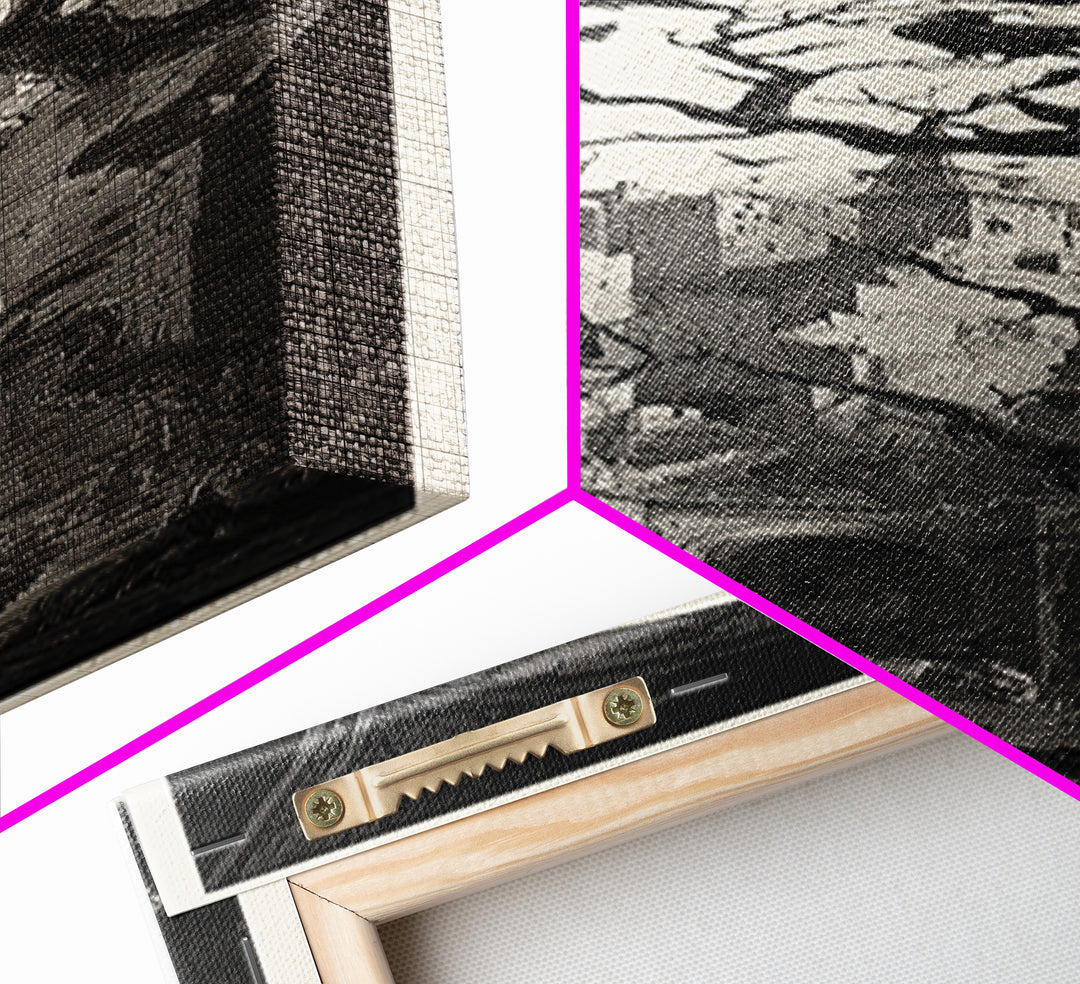 Ravens And Ruins, Architectural Etching Art, Tall Narrow Wall Art, Gothic Horror Wall Art, Framed Canvas Print