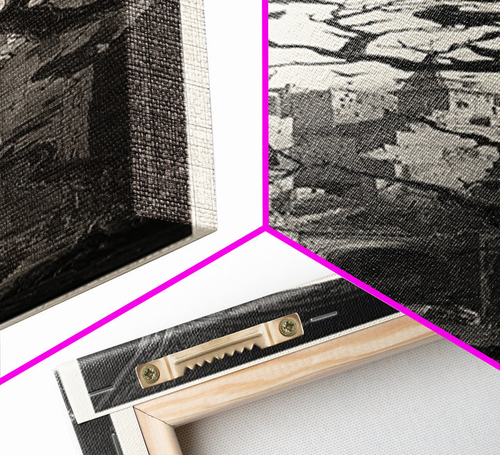 Ravens And Ruins, Architectural Etching Art, Tall Narrow Wall Art, Gothic Horror Wall Art, Framed Canvas Print
