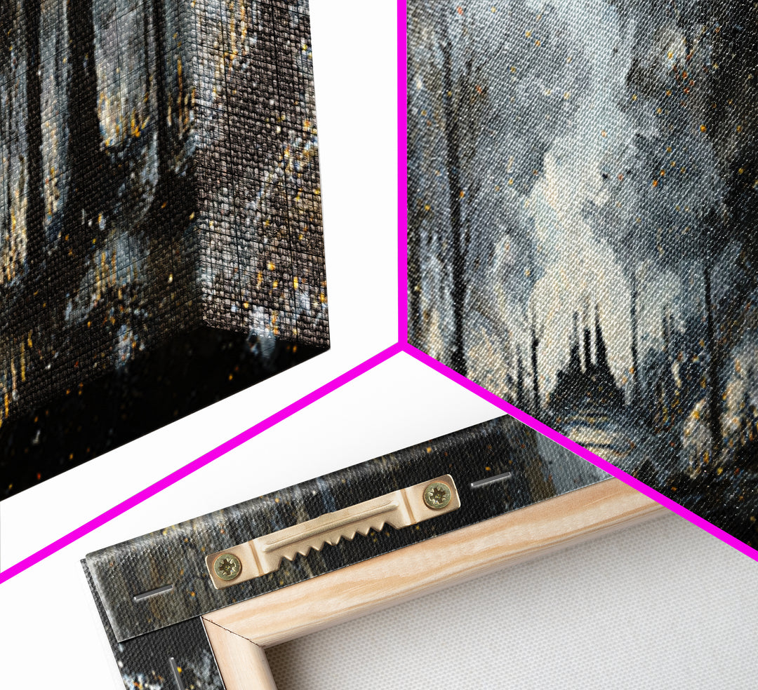 Moonlit Forest Path Canvas Print, Dark Art, Luxury Decor, Living Room Decor, Fine Art, Nocturne, Art Print, Digital Art, DAR-3x1-19