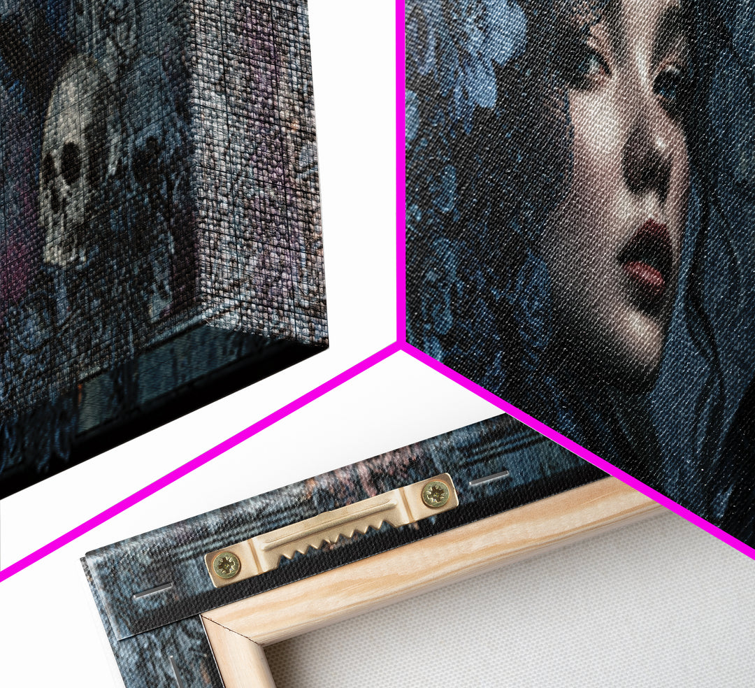 Gothic Woman Portrait Canvas Print, Dark Art, Weird Art, Living Room Decor, Fine Art, Nocturne, Textured Painting, DAR-3x1-20