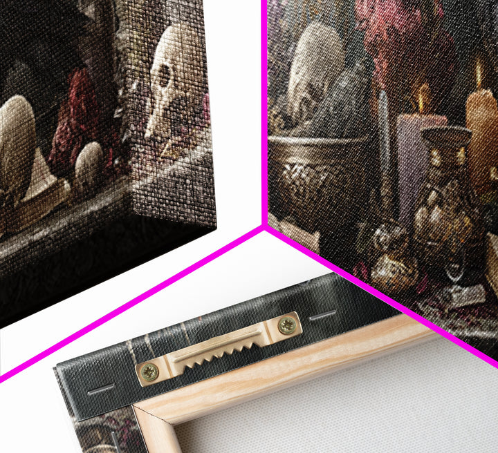 Witchy Still Life of Herbs Candles and Canvas Print, Dark Art, Fantasy Art, Living Room Decor, Fine Art, Nocturne, DAR-3x1-24