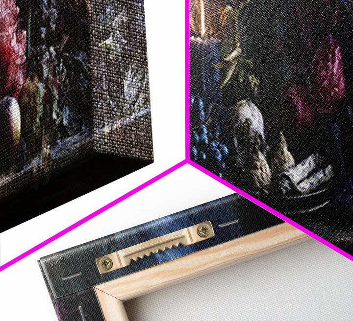 Witchy Still Life of Herbs Candles and Canvas Print, Dark Art, Textured Painting, Living Room Decor, Fine Art, Nocturne, DAR-3x1-48