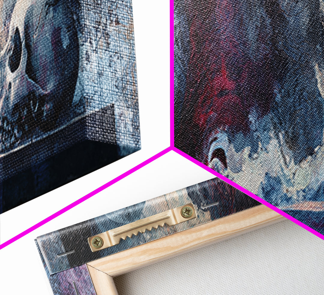 Raven Perched on a Skull Framed Canvas Print, Dark Art, Boho Decor, Living Room Decor, Oil Painting, Nocturne, Art Print, DAR-3x1-89