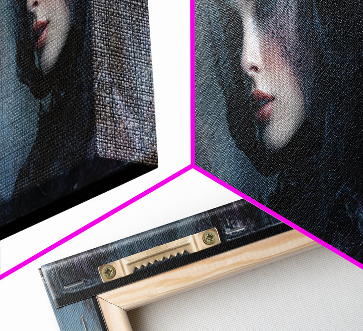 Gothic Woman Portrait Canvas Print, Dark Art, Art Print, Living Room Decor, Nocturne, Halloween Art, Unique Wall Decor, DAR-3x1-92
