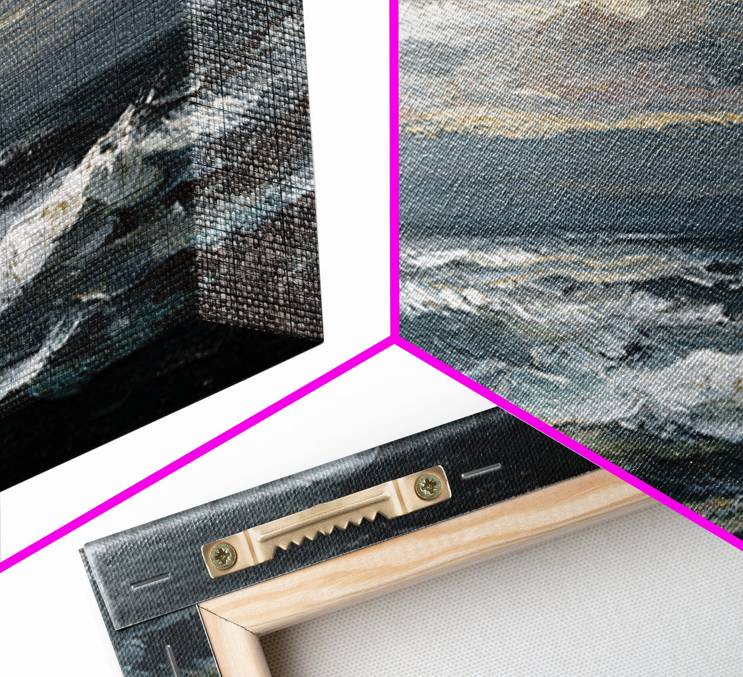Stormy Sea under a Nearly Black Sky Framed Canvas Print, Dark Art, Fine Art Print, Living Room Decor, Fine Art, Nocturne, DAR-3x2-81