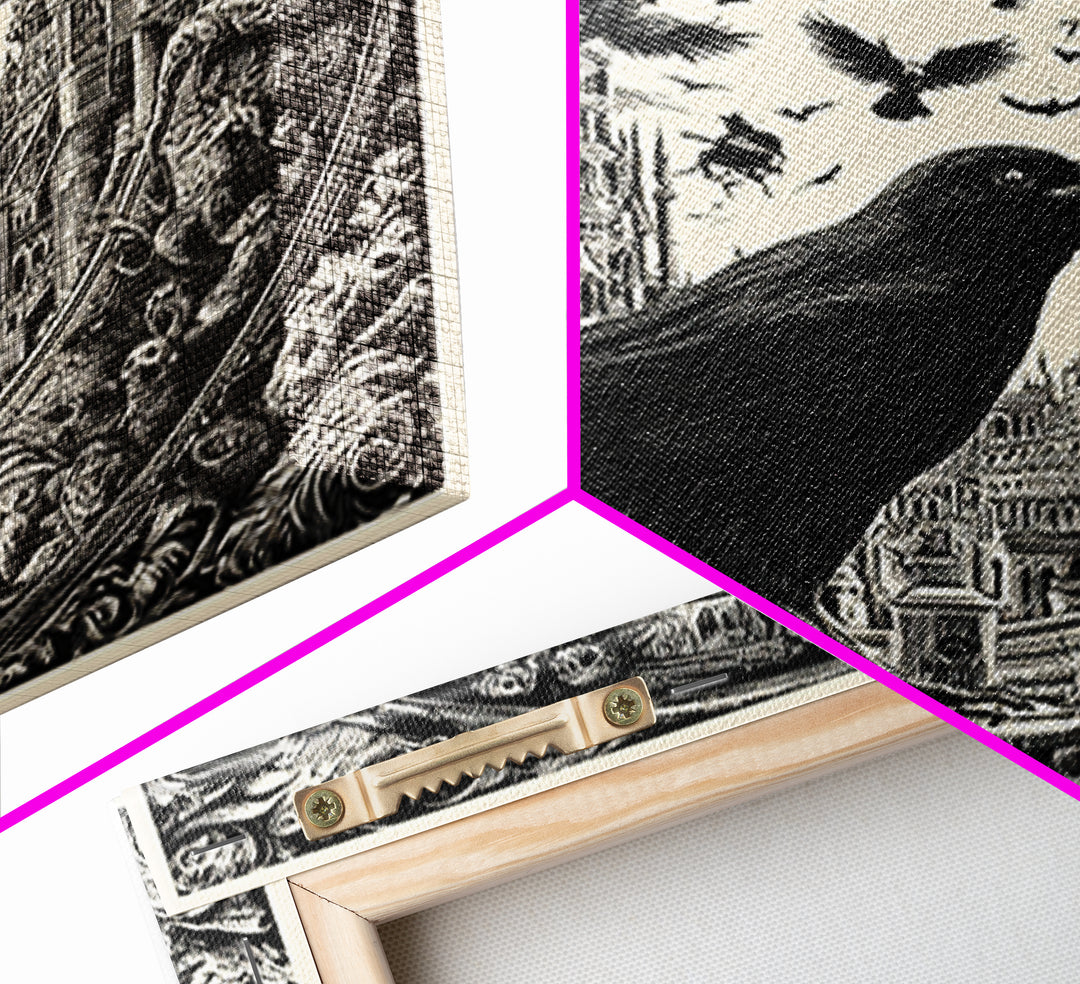 Ravens And Ruins, Macabre Folk Print Art, Square Wall Art, Dark Fantasy Wall Art, Canvas Print, Halloween Wall Art