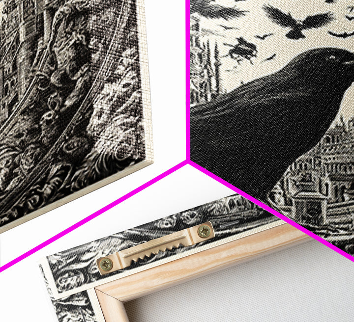 Ravens And Ruins, Macabre Folk Print Art, Square Wall Art, Dark Fantasy Wall Art, Canvas Print, Halloween Wall Art