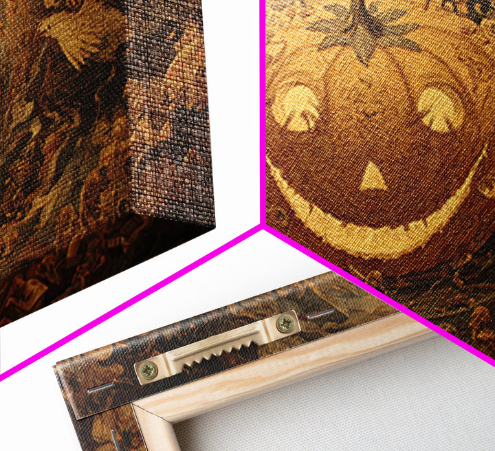 Pumpkins And Moon Phases, Medieval Grotesque Art, Landscape Wall Art, Macabre Wall Art, Framed Canvas Print, Halloween Wall Art