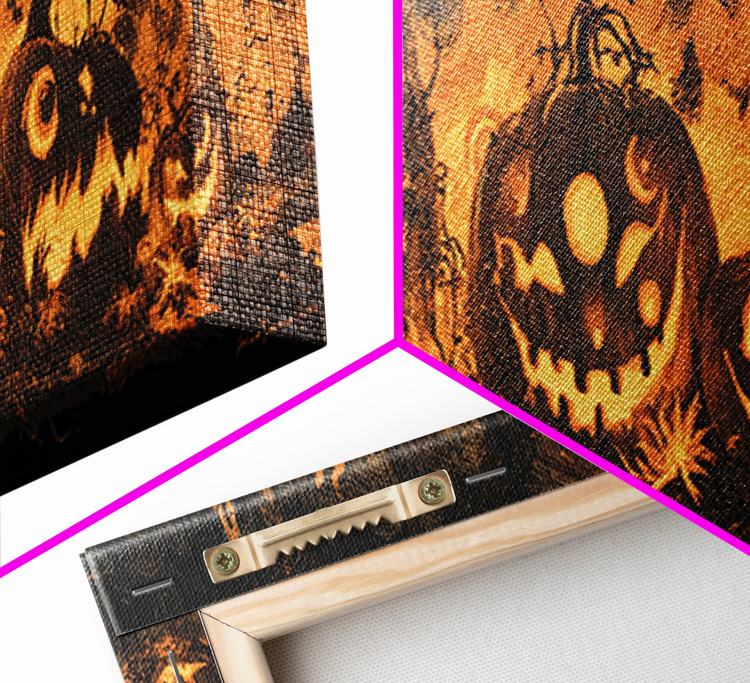 Pumpkins And Moon Phases, Dark Romantic Horror Art, Extra Wide Wall Art, Dark Halloween Decor, Canvas Print, Halloween Wall Art