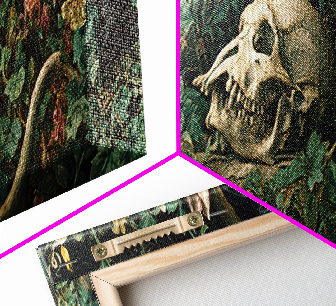 Skeletal Botanicals, Medieval Grotesque Art, Extra Wide Wall Art, Macabre Wall Art, Canvas Print, Halloween Wall Art