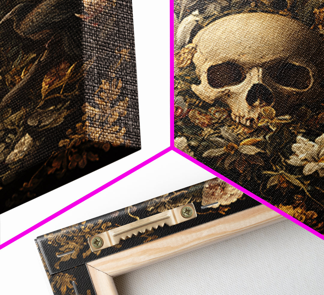 Skeletal Botanicals, Baroque Witchcraft Art, Square Wall Art, Dark Halloween Decor, Canvas Print, Halloween Wall Art, Spooky Wall Decor