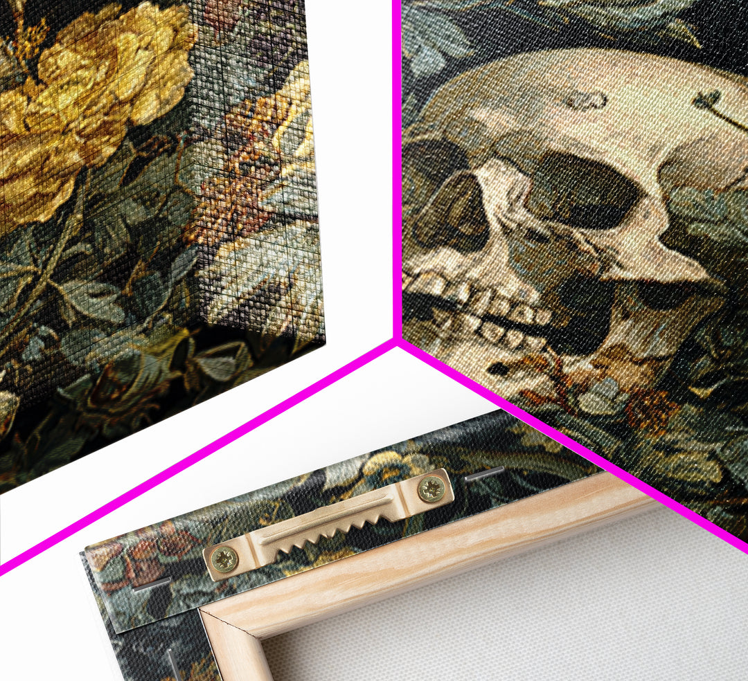 Skeletal Botanicals, Symbolist Etching Art, Square Wall Art, Macabre Wall Art, Framed Canvas Print, Halloween Wall Art, Halloween Decor