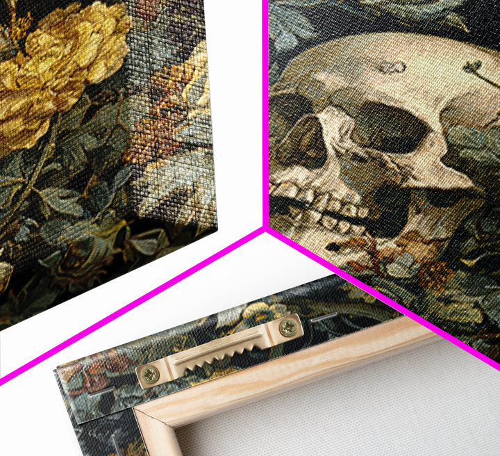Skeletal Botanicals, Symbolist Etching Art, Square Wall Art, Macabre Wall Art, Framed Canvas Print, Halloween Wall Art, Halloween Decor