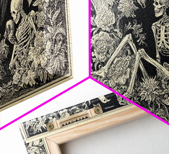 Skeletal Botanicals, Macabre Folk Print Art, Wide Panoramic Art, Gothic Horror Wall Art, Framed Canvas Print, Halloween Wall Art