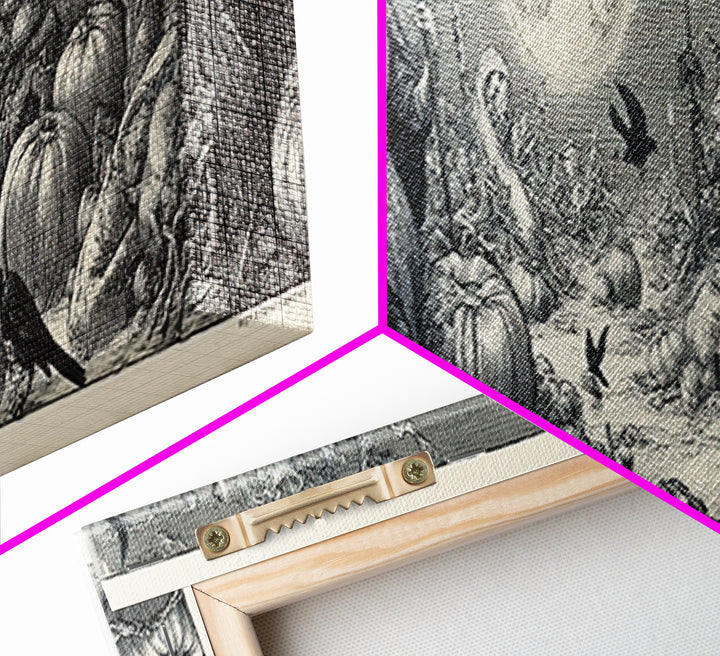 Frozen Halloween, Renaissance Engraving Art, Extra Wide Wall Art, Gothic Horror Wall Art, Canvas Print, Halloween Wall Art