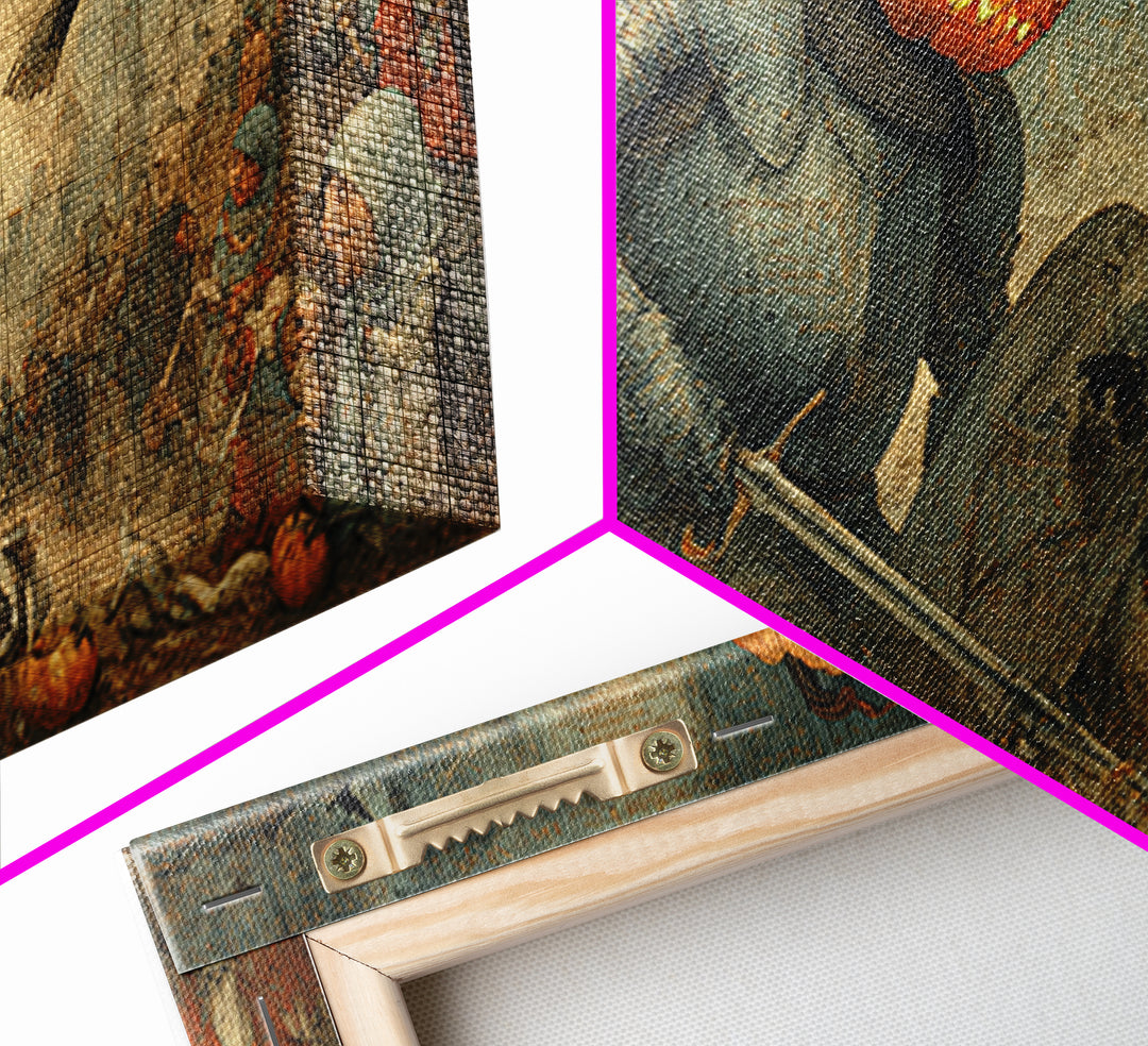 The Pumpkin Paladin, Northern Renaissance Horror, Wide Panoramic Art, Macabre Wall Art, Framed Canvas Print, Halloween Wall Art