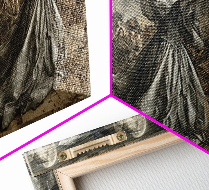 The Moon Priestess, Northern Renaissance Horror, Wide Panoramic Art, Macabre Wall Art, Framed Canvas Print, Halloween Wall Art