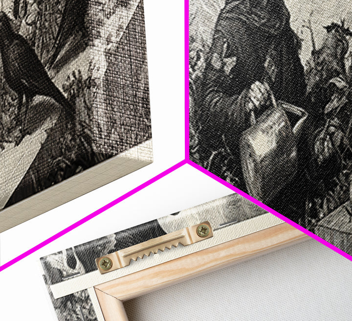 The Graveyard Gardener, Renaissance Engraving Art, Extra Wide Wall Art, Gothic Horror Wall Art, Canvas Print, Halloween Wall Art