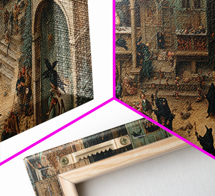 The Crow-Masked Assassin, Northern Renaissance Horror, Wide Panoramic Art, Macabre Wall Art, Framed Canvas Print