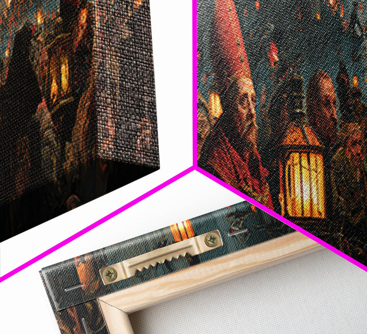 The Lantern Mage, Medieval Grotesque Art, Extra Wide Wall Art, Dark Fantasy Wall Art, Canvas Print, Halloween Wall Art