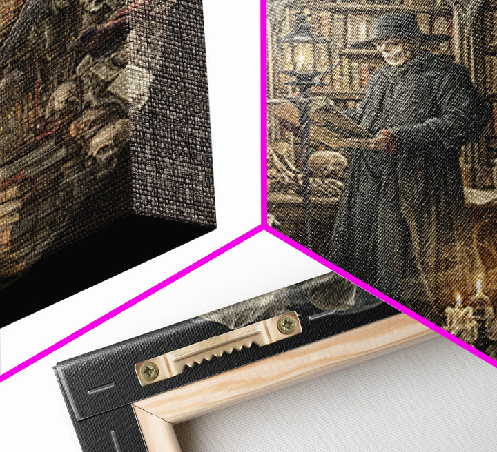 The Crypt Librarian, Danse Macabre Art, Square Wall Art, Dark Fantasy Wall Art, Canvas Print, Halloween Wall Art