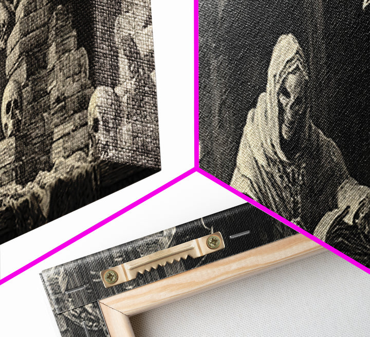 The Crypt Librarian, Dark Romantic Horror Art, Extra Wide Wall Art, Macabre Wall Art, Framed Canvas Print, Halloween Wall Art
