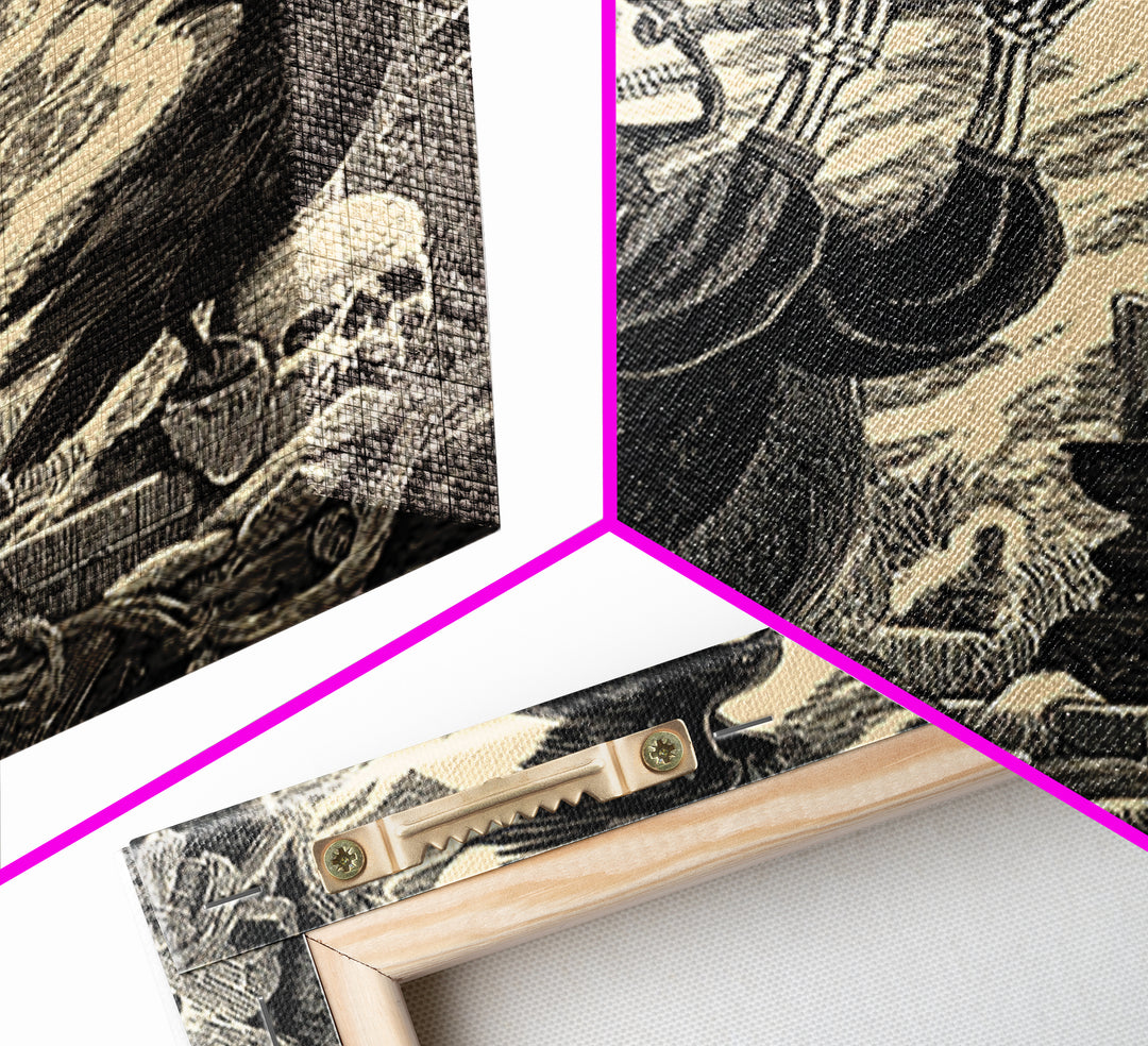 The Skull Astronomer, Macabre Folk Print Art, Square Wall Art, Gothic Horror Wall Art, Framed Canvas Print, Halloween Wall Art