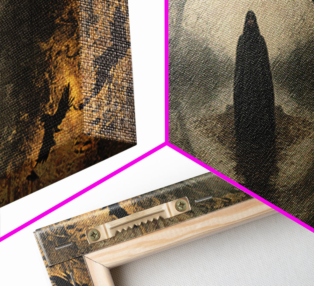 The Ash-Covered Oracle, Symbolist Gothic Landscape, Wide Panoramic Art, Dark Fantasy Wall Art, Canvas Print, Halloween Wall Art