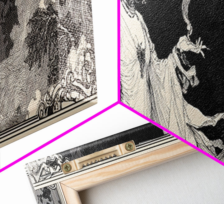 The Ash-Covered Oracle, Decadent Line Art, Extra Wide Wall Art, Gothic Horror Wall Art, Framed Canvas Print, Halloween Wall Art