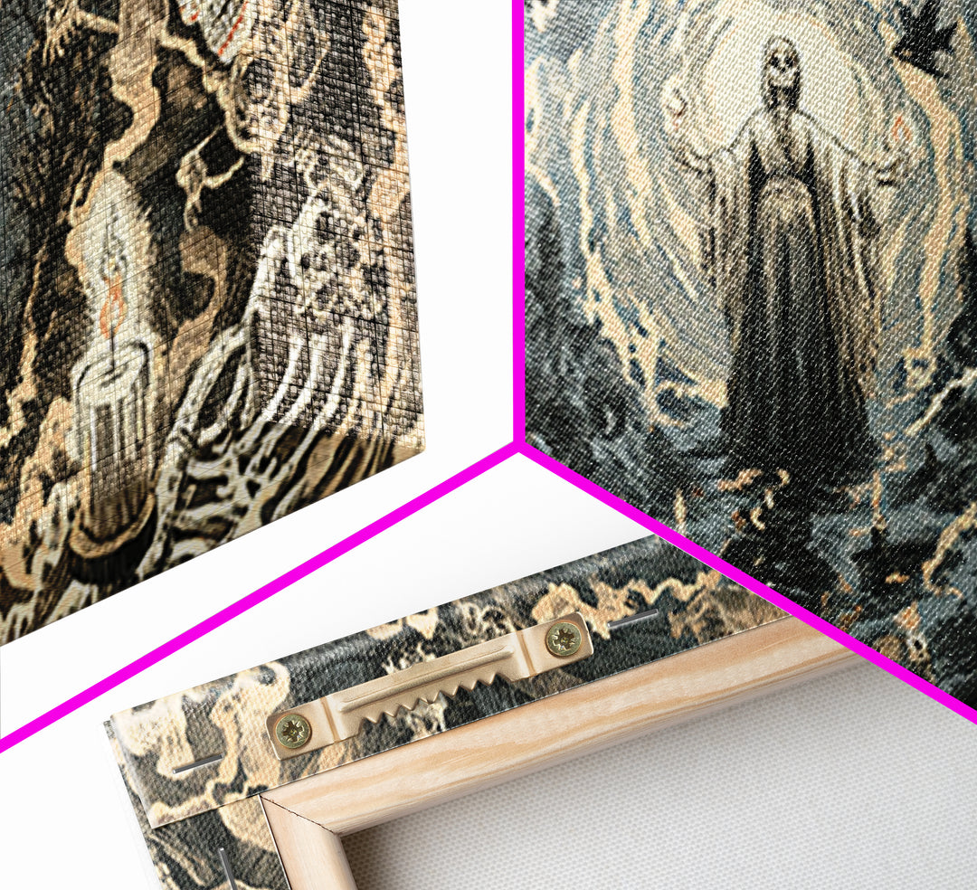 The Ash-Covered Oracle, Macabre Folk Print Art, Wide Panoramic Art, Gothic Horror Wall Art, Canvas Print, Halloween Wall Art