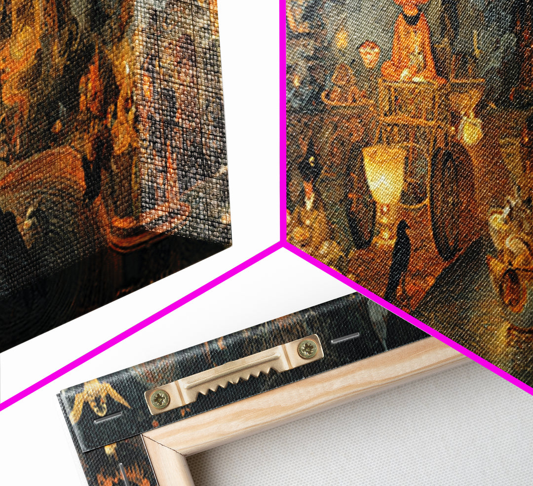 The Pumpkin-Headed Tea Merchant, Medieval Grotesque Art, Extra Wide Wall Art, Gothic Horror Wall Art, Canvas Print