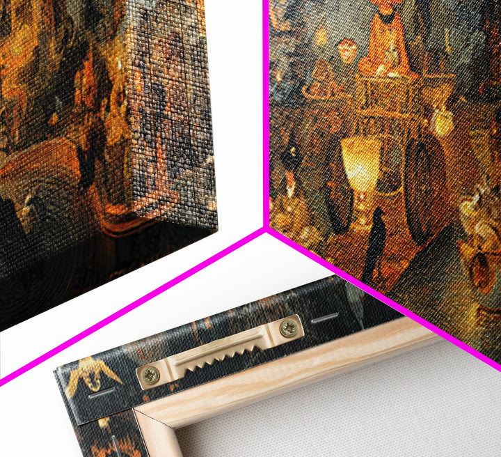 The Pumpkin-Headed Tea Merchant, Medieval Grotesque Art, Extra Wide Wall Art, Gothic Horror Wall Art, Canvas Print