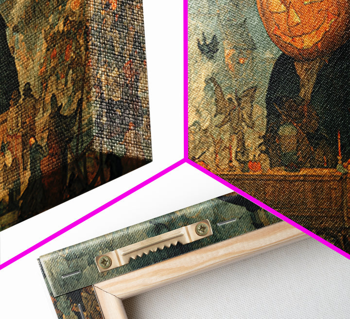 The Pumpkin-Headed Tea Merchant, Northern Renaissance Horror, Wide Panoramic Art, Gothic Horror Wall Art, Canvas Print