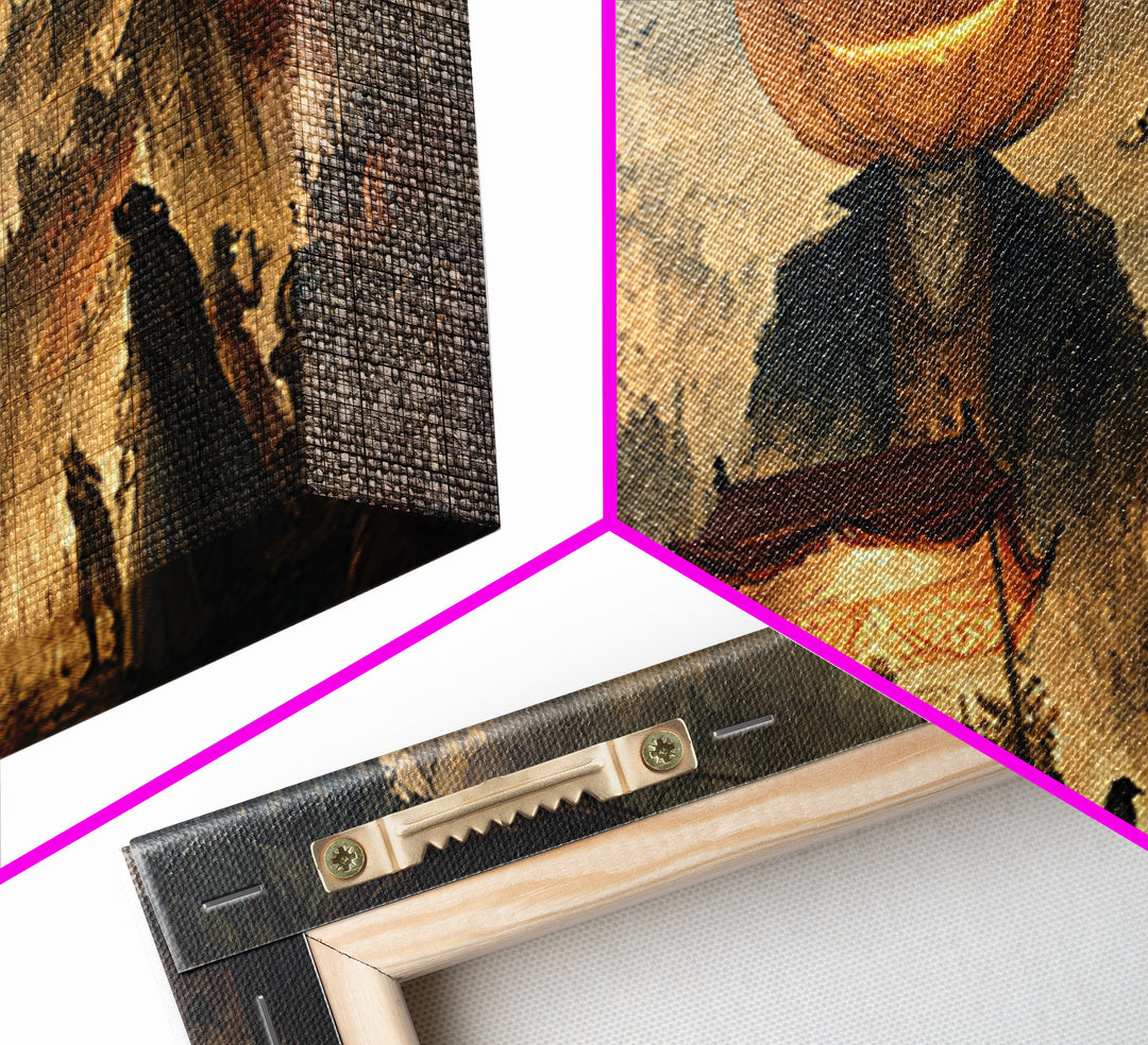 The Pumpkin-Headed Tea Merchant, Apocalyptic Romantic Art, Wide Panoramic Art, Dark Fantasy Wall Art, Framed Canvas Print, Halloween Decor