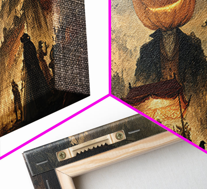 The Pumpkin-Headed Tea Merchant, Apocalyptic Romantic Art, Wide Panoramic Art, Dark Fantasy Wall Art, Framed Canvas Print, Halloween Decor