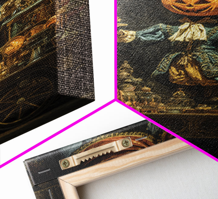 The Pumpkin-Headed Tea Merchant, Ornate Symbolist Art, Vertical Wall Art, Macabre Wall Art, Framed Canvas Print, Halloween Wall Art
