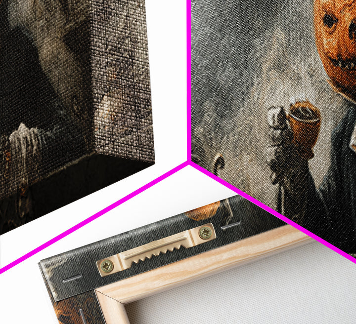 The Pumpkin-Headed Tea Merchant, Expressionist Nightmare Art, Extra Wide Wall Art, Gothic Horror Wall Art, Canvas Print, Halloween Wall Art