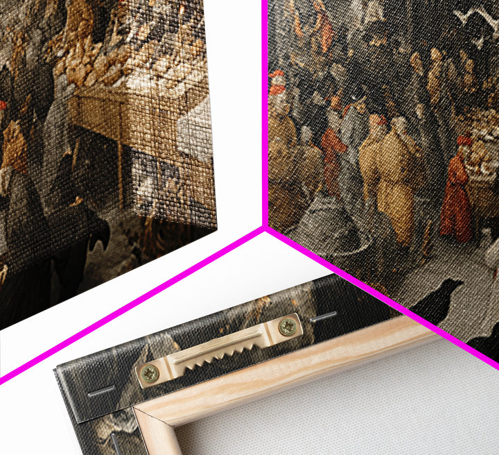 The Ghost Bakery, Northern Renaissance Horror, Wide Panoramic Art, Dark Halloween Decor, Framed Canvas Print, Halloween Wall Art