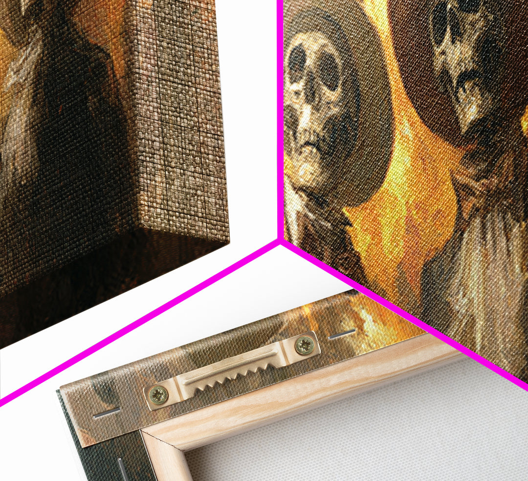 The Skeleton Barbershop Quartet, Apocalyptic Romantic Art, Extra Wide Wall Art, Dark Halloween Decor, Framed Canvas Print