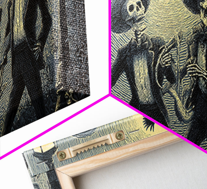 The Skeleton Barbershop Quartet, Macabre Folk Print Art, Wide Panoramic Art, Dark Halloween Decor, Canvas Print